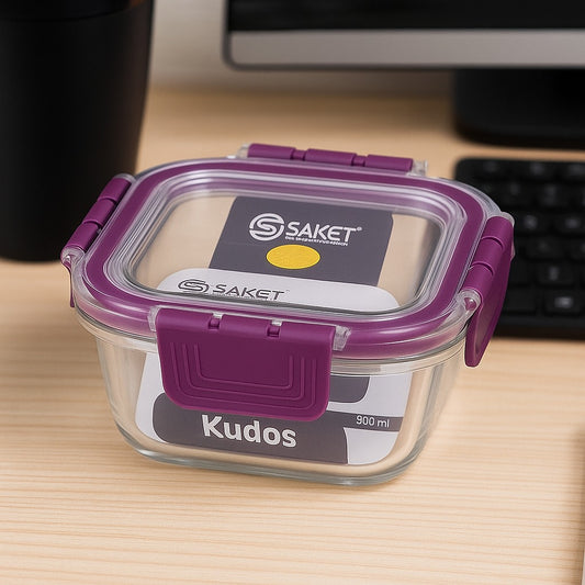 Kudos Glass Lunch Box (900ml) – Airtight, Leakproof Food Storage Container with Locking Lid