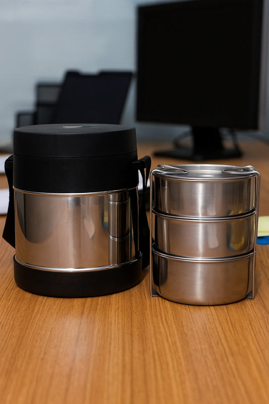 Insulated Stainless Steel Lunch Box Set – Thermal Tiffin with 3 Containers & Carry Bag